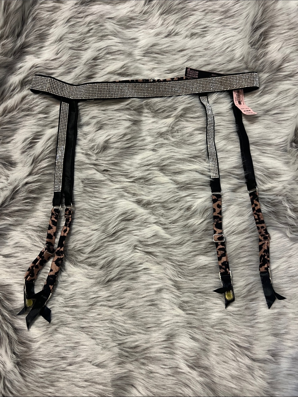 Victoria’s Secret Rhinestone Leopard Print Garter Belt - Black & Brown
